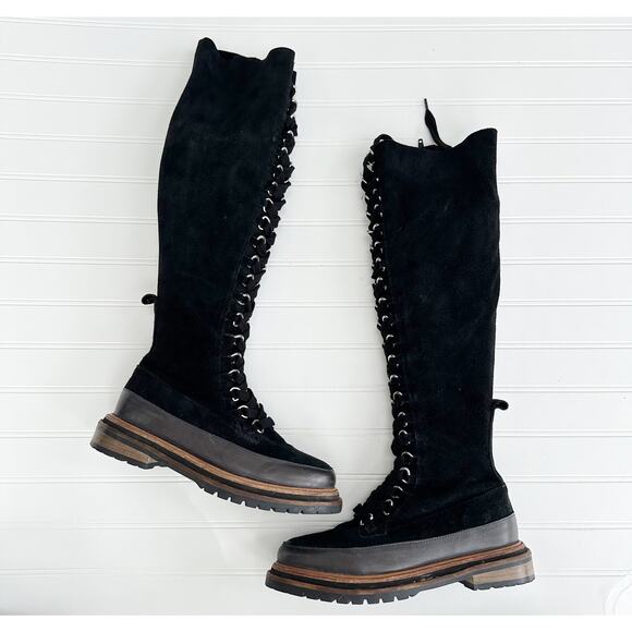 Free People Holden Tennessee Black Suede Over the Knee Lace Up Platform Boots 37 - Picture 1 of 13